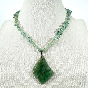Green Aventurine‎ Gemstone Pendant Necklace Chips Beaded Natural Boho Witchy